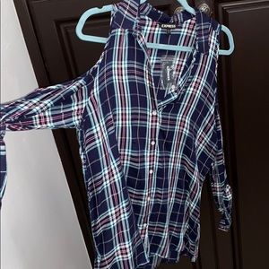 NEW! Express off the shoulder flannel shirt